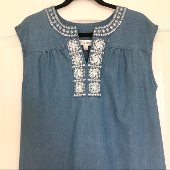 Knox Rose Denim Tunic Embroidered Shift Dress NEW - Picture 2 of 4